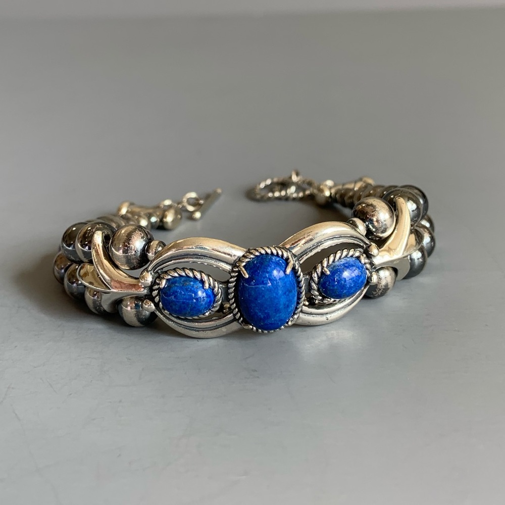 CAROLYN POLLACK American West Sterling 8-8.5" L Denim Lapis Beaded Bracelet